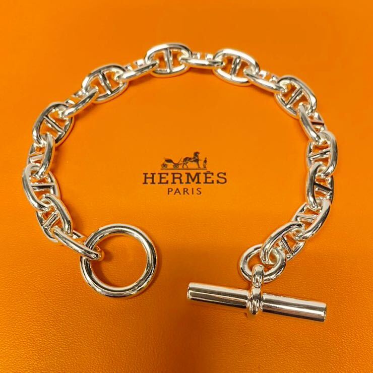 未使用・極美品 定価24.7万 HERMES エルメス Chaine d'Ancre MM シェーヌダンクル MM シルバーブレスレット 18LINK